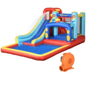 Castel Gonflabil pentru Copii Outsunny 4 in 1,4.35x2.45x2m,Albastru, Rosu, Galben| Aosom RO