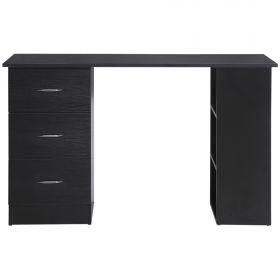 HOMCOM Birou de Calculator Modern, Masa de Lucru cu 3 Sertare și Raft pentru Depozitare, Design Elegant, Negru | Aosom Romania