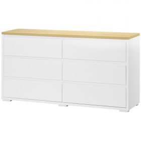 HOMCOM Comodă Depozitare, 6 Sertare, Mobilier Dormitor/Cameră de Zi, Alb/Lemn Natural | Aosom Romania