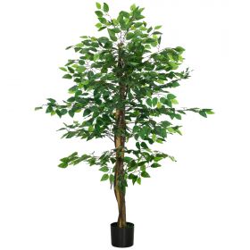 HOMCOM Ficus artificial cu ghiveci de 5 ft, planta artificiala de interior, exterior, pentru decorarea camerei de zi, biroului