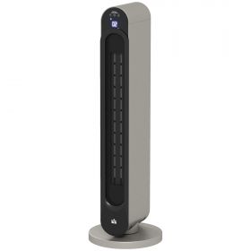 HOMCOM Incalzitor Electric Oscilant cu 3 Moduri de Incalzire, cu ventilator, Temperatura Reglabila, Telecomanda Ø25x73.5 cm, Argintiu | Aosom RO