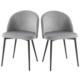 HOMCOM Set 2 Scaune Confortabile pentru Sufragerie și Bucătărie Tapitate cu Catifea Gri Design Modern 49x50x77 cm | Aosom Romania