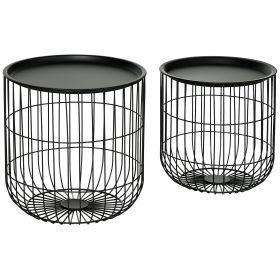 HOMCOM Set de 2 Mese Rotunde Suprapuse, Corp din Oțel, Blat Detasabil, Design Modern pentru Living, Negru | Aosom Romania