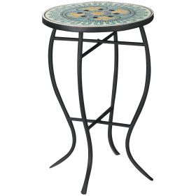 Masuta de Gradina Rotunda Outsunny din Metal Blat cu Mozaic, Multicolor Ф35.5x53.5cm | Aosom RO