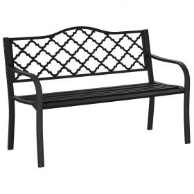 Outsunny Bancă de Grădină cu 2 Locuri, din Oțel și Fontă, Design Clasic, 128x58.5x89 cm, Negru | Aosom Romania