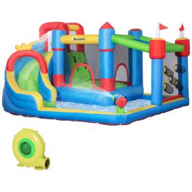 Outsunny Castel Gonflabil 5-în-1 pentru Copii, cu Sac Transport, 3-8 Ani, 3,9x3x2m, Multicolor | Aosom Romania