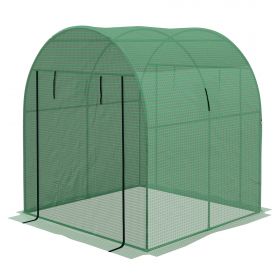 Outsunny Sera Tip Tunel Din Polietilena Cu Usi Si Ferestre Din Plasa, Cort Pentru Casa Cu Capac Din PE Rezistent UV Si Cadru De Otel, Verde 1,8x1,8x2m