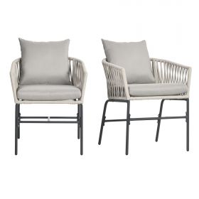 Outsunny Set Bohem de Scaune de Terasa din Franghie Impletita 2 Bucati, Scaune de Exterior cu Perne Confortabile, Design Modern | Aosom Romania
