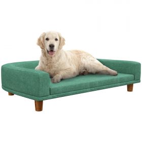 PawHut Canapea Elegantă pentru Animale de Companie, Pat Înălțat cu Pernă Moale, Cadru din Lemn, Verde, 98x67x25cm | Aosom Romania