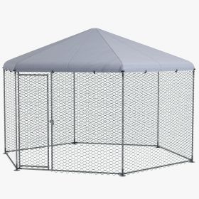 PawHut Cotet Exterior pentru Găini, Acces Ușor, Galvanizat, Acoperiș, pentru 10-15 Păsări, 4x3.5x2.6 m, Argintiu | Aosom Romania
