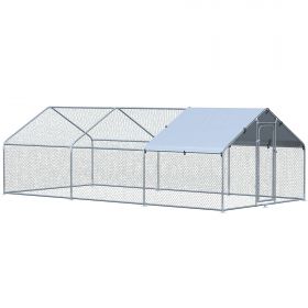 PawHut Cotet Gaini Mare din Metal Galvanizat, Incinta cu 3 Camere, Casuta pentru Pasari de Curte cu Copertina