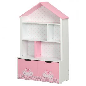 ZONEKIZ Bibliotecă pentru Copii, Suport Jucării cu Rafturi Deschise și Sertare pe Roți, Roz, 78.5x34x127.5cm | Aosom Romania