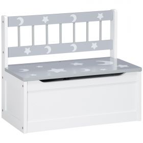 ZONEKIZ Cufar de jucarii moderna 2 in 1, scaun pentru copii, MDF si lemn de pin, 60x30x50 cm, alb si gri