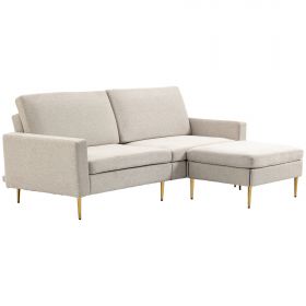 HOMCOM Canapea cu Taburet pentru Picioare, Canapea Extensibila cu 3 Locuri in Forma de L cu Spătar Reglabil pentru Camera de Zi, 213x91x83 cm, Crem