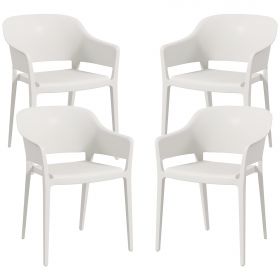 Outsunny Scaune de Grădină, 4 Bucăți, Scaune Stivuibile de Exterior cu Spătar înalt și Cotieră, Scaun de Masă din PP, 56 x 54.5 x 77.5 cm , Alb