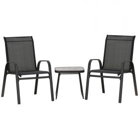 Outsunny Set Bistro de Exterior din 3 piese, Fotolii Stivuibile pentru Terasa cu Tesatura de Plasa Care Permite Circulatia Aerului, Negru | AOSOM RO