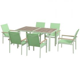 Outsunny Set Mobilier de Gradina 7 Piese, Masa cu Blat de Sticla si 6 Scaune din Tesatura de Plasa, Ideal pentru Exterior | Aosom Romania