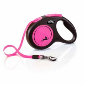 Lesa pentru caini New Classic Neon banda, Flexi, Retractabil, Pana la 25 kg, M, 5 metri, Roz