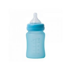 Bo Jungle - Biberon cu indicator temperatura , sticla acoperita de silicon, 150 ml Albastru