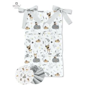 Organizator pentru patut, MimiNu, Din bumbac certificat Oeko Tex Standard 100, Cu 6 compartimente, Doua panglici, 70x40 cm, Forest friends Grey/Beige