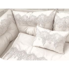 Lenjerie LUX by Deseda cu 6 aparatori Super Groase pat 140x70 cm baldachin si suport metalic baldachin Alb