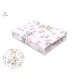 Cearceaf cu elastic, MimiNu, Pentru patut 120X60 cm, Din bumbac certificat Oeko Tex Standard 100, Sweet Deer Pink