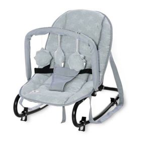 Lorelli - Fotoliu Balansoar Rock Star Luxe Pliabil, Cu leganare, Cu bara detasabila Silver Stars, 68x39 cm, Albastru/Gri