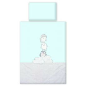 AMY - Lenjerie 3 piese Cu protectie laterala Pinguin din Bumbac, 120x60 cm, Verde