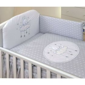 AMY - Lenjerie 3 piese Cu protectie laterala Sky Bunny din Bumbac, 120x60 cm, Gri