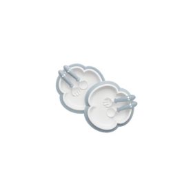 BabyBjorn - Set de masa Powder 2 buc, Farfurie, Tacamuri, Albastru