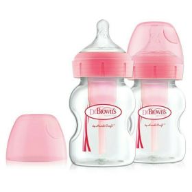 Set biberoane, Dr. Brown's, Options Plus, Anti-colici, 2 buc, Cu gat larg, PP, Fara BPA, 0-3 luni, 150 ml, Roz