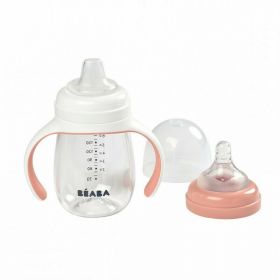 Biberon de invatare 2 in 1 din Tritan Beaba 210 ml Old Pink