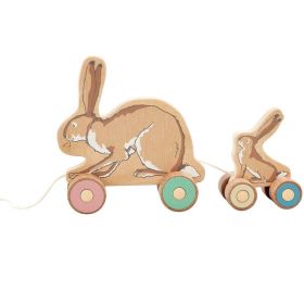 Rainbow Designs - Jucarie de tras din lemn GHMILY cu 2 iepurasi