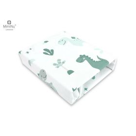 Cearceaf cu elastic, MimiNu, Pentru patut 140X70 cm, Din bumbac certificat Oeko Tex Standard 100, Dino Mint