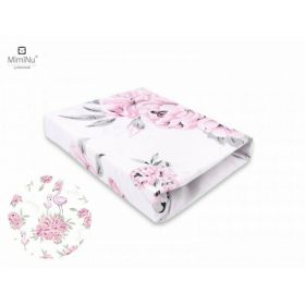 Cearceaf cu elastic, MimiNu, Pentru patut 140X70 cm, Din bumbac certificat Oeko Tex Standard 100, Peonie Pink