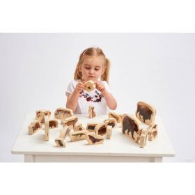 Blocuri de lemn cu animale salbatice, TickiT, set de 30