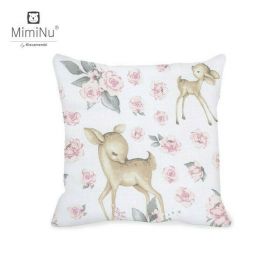 Perna clasica de dormit, MimiNu, Cu husa detasabila cu fermoar, Din bumbac certificat Oeko Tex Standard 100, 40x40 cm, Sweet Deer Pink