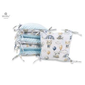 Aparatoare pentru patut, MimiNu, Cu 6 pernute, Cu fermoar, Cu husa lavabila, Pentru patut 120X60 cm, Din bumbac si tesatura pufoasa Minky, Materiale certificate Oeko Tex Standard 100, Minky Parachutes Blue