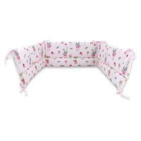 Aparatoare pentru patut, Qmini, Din bumbac certificat Oeko Tex Standard 100, 180x30 cm, Cu panglici, Fox and Rabbit, Pink