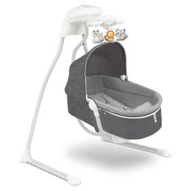 Balansoar, Lionelo, Electric, Leagan si sezlong pentru bebelusi, Henny, 3 in 1, Cu functie de inclinare 10 melodii, Carusel, Port USB, Plasa de tantari, Conform cu standardele europeane de securitate EN16232 si EN71, Gri Inchis