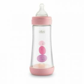 Biberon anticolici, Chicco, Perfect 5 PP, Anticolici, Cu tetina silicon, Flux rapid, 300 ml, 4 luni+, Roz