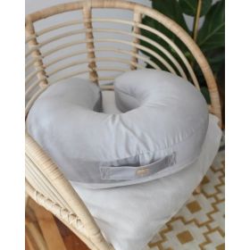 Babyly - Perna pentru gravide si alaptare, catifea velvet si umplutura ferma, antialergica, Big cu maner, Gri deschis,