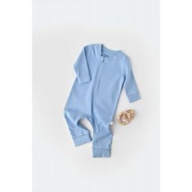 Salopeta cu fermoar cu maneca lunga si pantaloni lungi - 100%bumbac organic - Bleu, BabyCosy (Marime: 3-6 Luni)