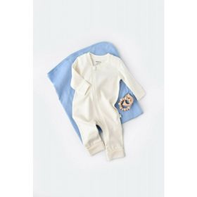 Salopeta cu fermoar cu maneca lunga si pantaloni lungi - 100%bumbac organic - Ecru, BabyCosy (Marime: 18-24 Luni)