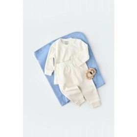 Set bluzita cu maneca lunga si pantaloni lungi - bumbac organic 100% - Ecru, BabyCosy (Marime: 6-9 luni)