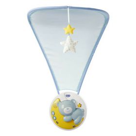 Proiector pentru patut, Chicco, Next2Moon, 3 in 1, Cu capotina, lumini si muzica, Albastru