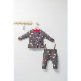 Set 2 piese cu bluzita cu volan si pantalonasi pentru fetite Colorful autum, Tongs baby (Culoare: Albastru, Marime: 9-12 luni)