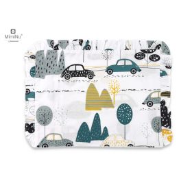 Perna clasica de dormit, MimiNu, Cu volanas, Cu husa detasabila cu fermoar, Din bumbac certificat Oeko Tex Standard 100, Pentru patut, carucior, balansoar, 30x40 cm, Childrens Journey Grey