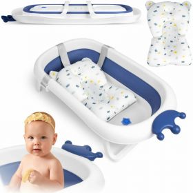 Cadita pliabila, Ricokids, Pentru bebelusi, cu Dop Senzor de temperatura, suport antiderapant, Perna Reductoare, 728001, Albastra