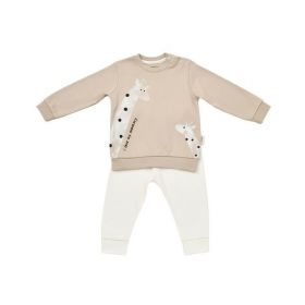 Set bluzita cu maneca lunga si pantaloni lungi cu buline Girafa, BabyCosy, 100% bumbac organic, Mink (Marime: 3-6 Luni)